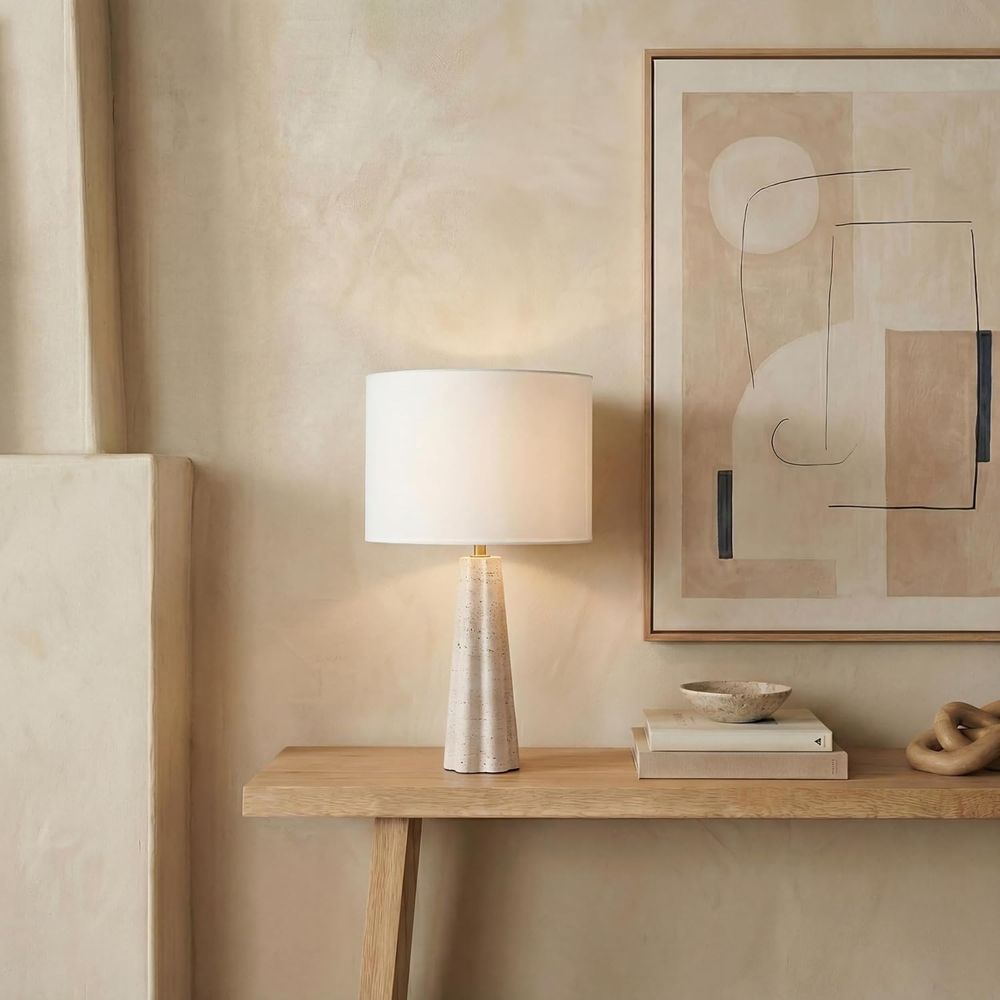Home Office Lamp - 25-inch Travertine/White Table Lamp with LED