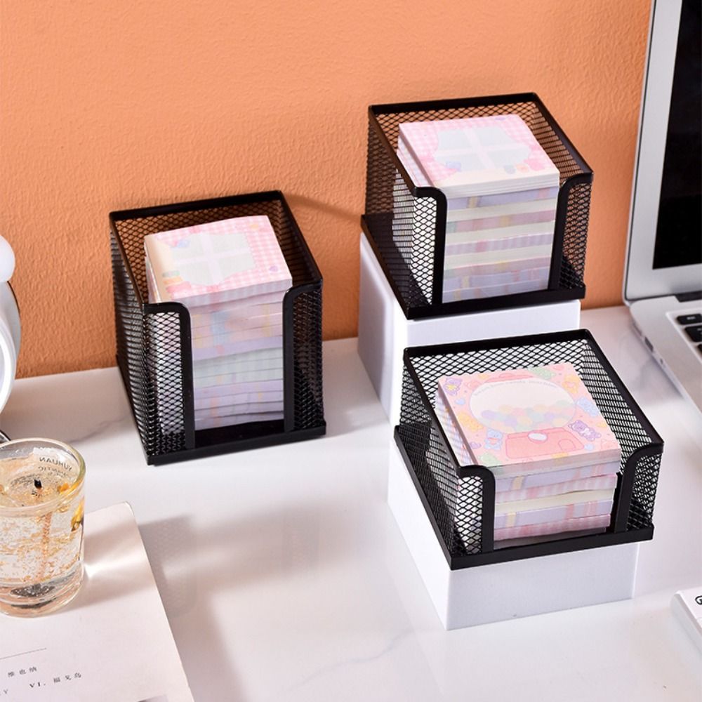 Sticky Note Dispenser - Black Mesh Paper Cube Mini Memo