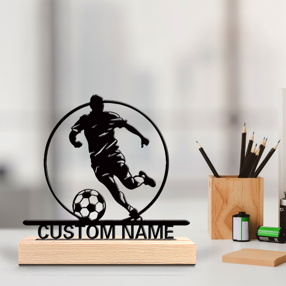 Home Office Hidden Desk - Custom Soccer Player Metal Statue with