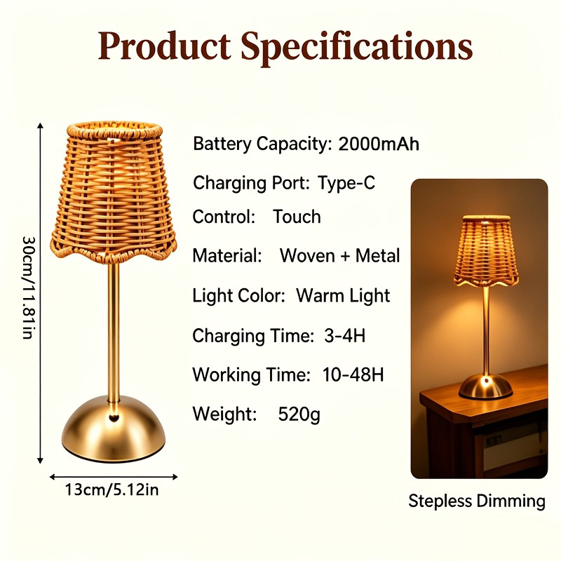 Bohemian Woven Rattan Art Tabl - огляд і ціна Home Office Lamp