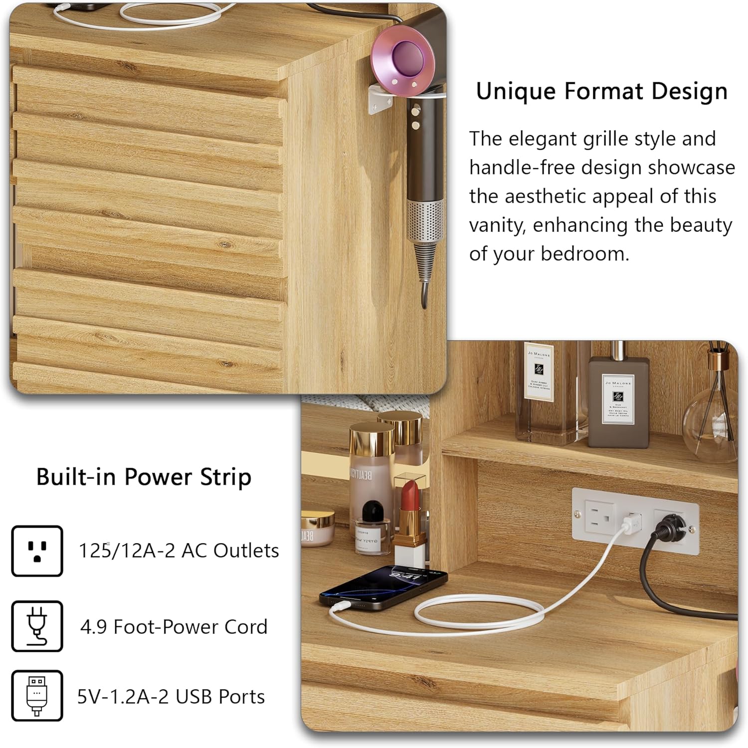 Bedroom Vanity Desk Set in Oak - огляд і ціна Desk Charging Station